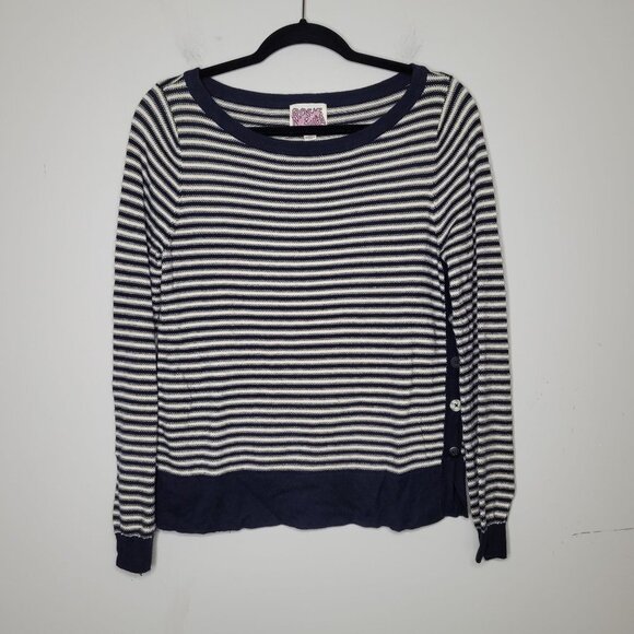 Rosie Neira Anthro Blue white Stripe scoop neck Cashmere blend sweater Medium - Picture 9 of 9